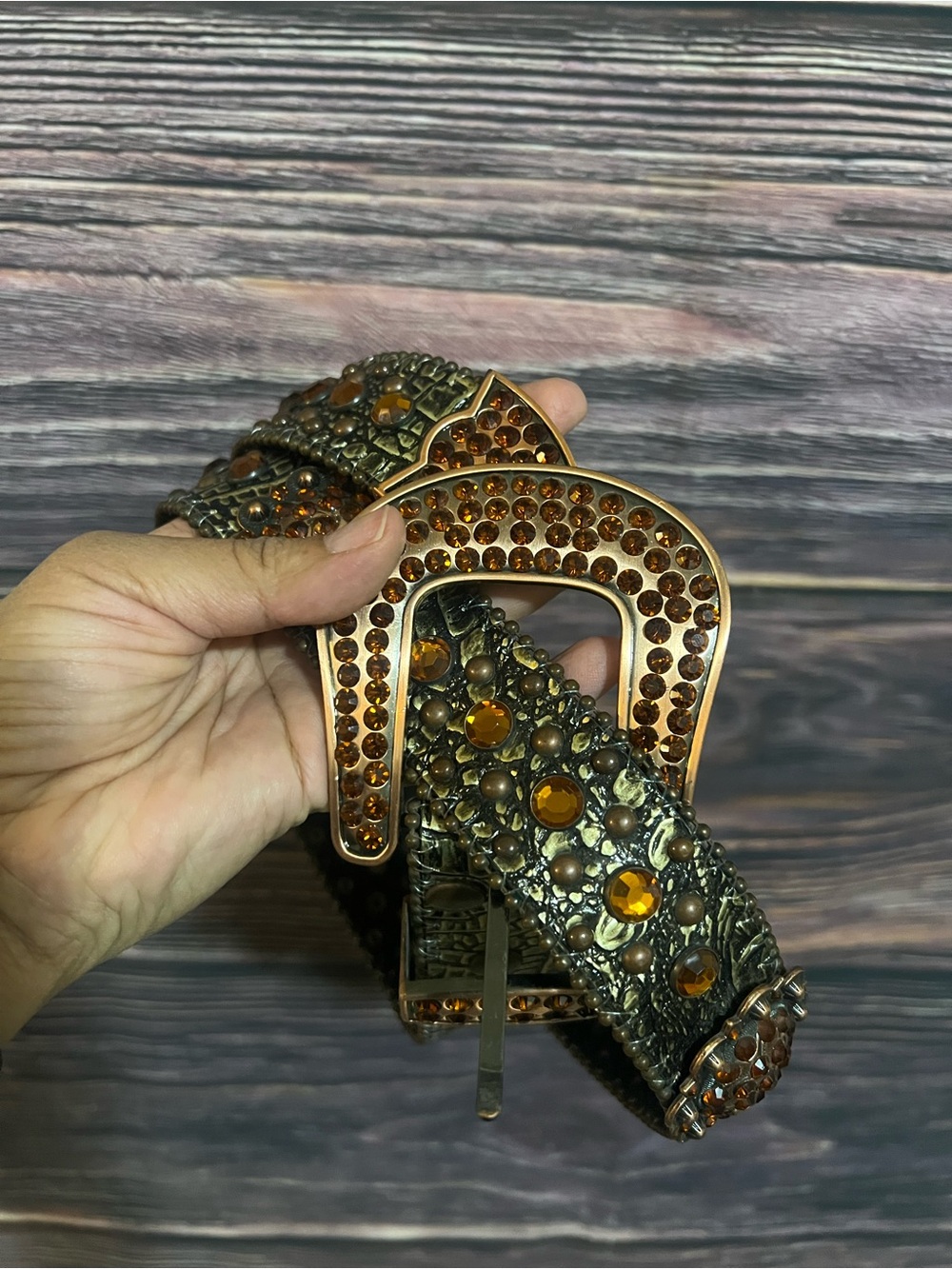 Y2K Western Bling Belt with Amber Crystals-Small